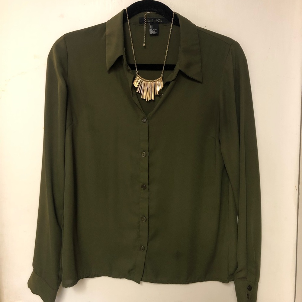 Long sleeve, olive green blouse. Size S.